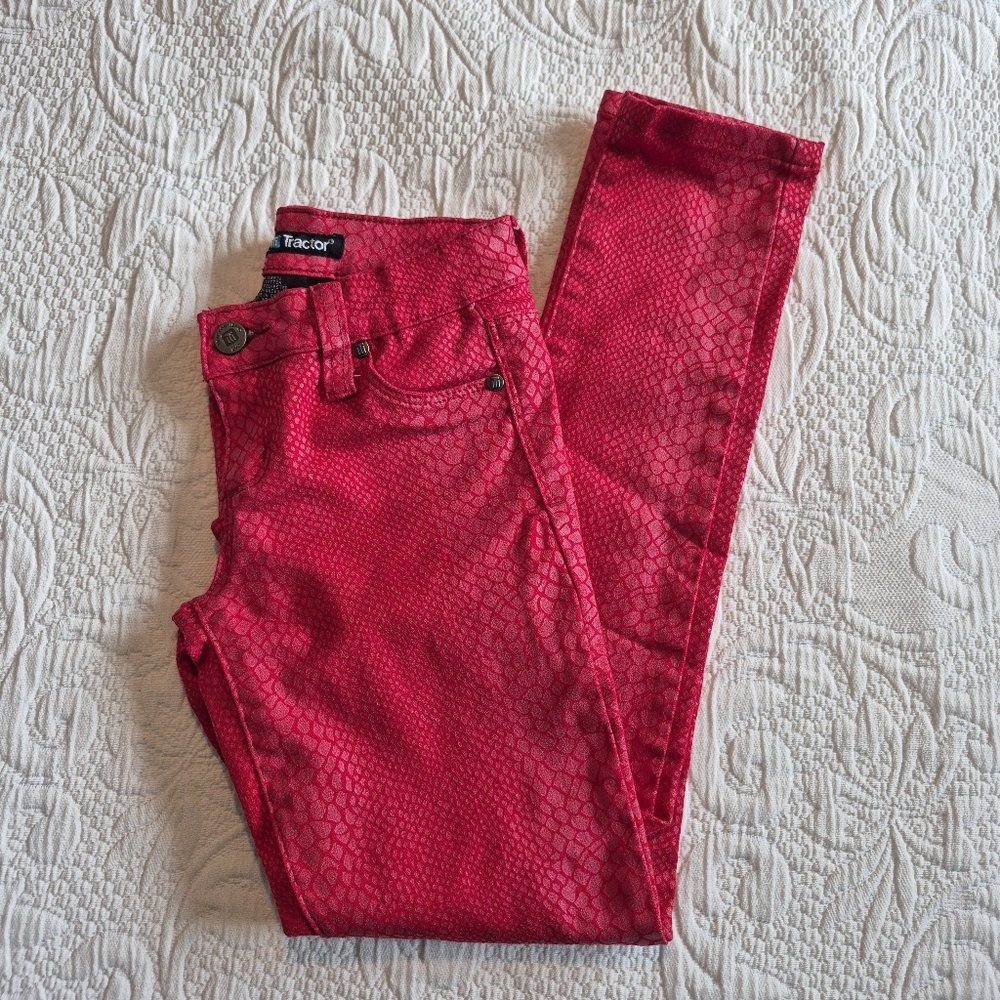 Tractor girls size 8 red skinny jeans 3 pockets  tons of stretch VGUC 1 mark